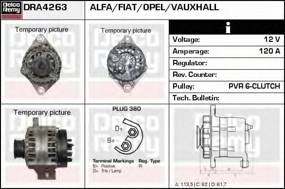 AL1718T   - PERKIN N/M 12V 120A "I" CLUTCH PUL ALTER
