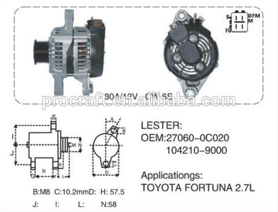 AL1803AZ   -TOYOTA HIACE  12V ALTERNATROR FORTUNER D/F 2TR-FE