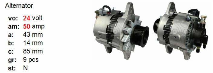 AL2193R- HINO PF6 4FF+SMALL PUMP 24V 50A ALTERNATOR