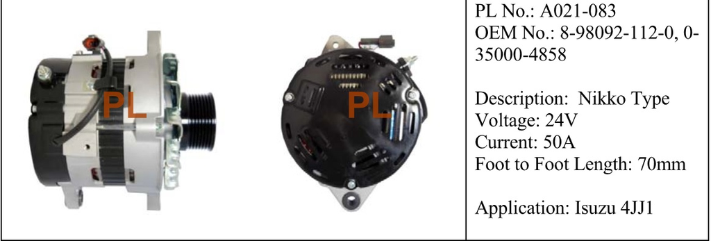 AL2594PL - IZU 6HK1/4JJ1 3FF OEM 24V 8PK ALTERNAT