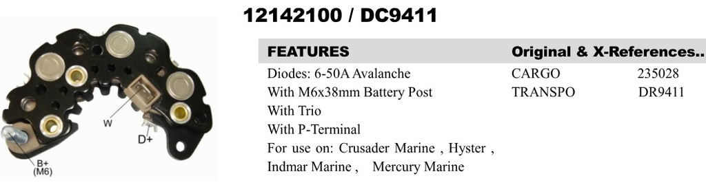 REC1169ZT   - MARINE 7SI 12V LHB WITH "W" RECTIFIER