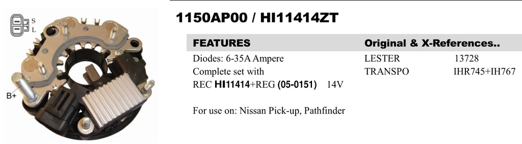 REC1560ZT   - NSSN 12V SMALL RECT+REG 2P FC-GR ASSY