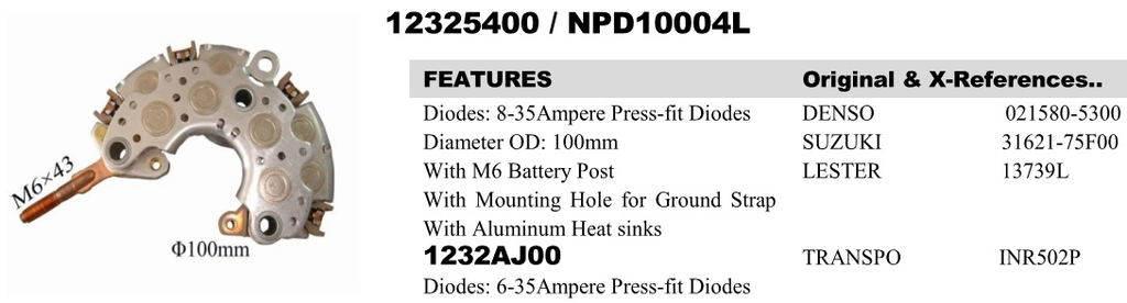 REC1621ZT   - NIPPO 100MM LONG BOLT RECTIFIER PLATE