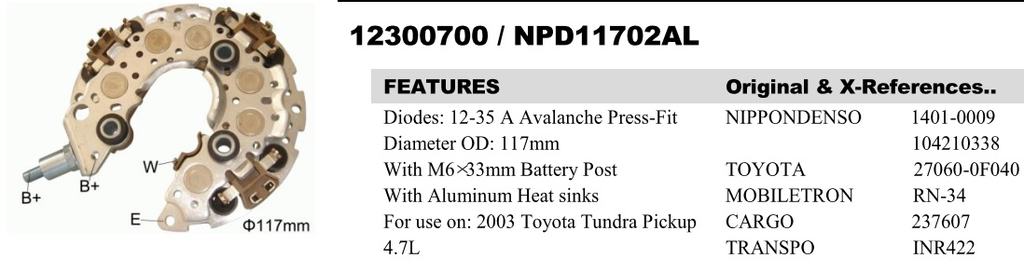 REC1808LD-M6   - TOYOTA 117MM M6 BIG RECTIFIER PLATE