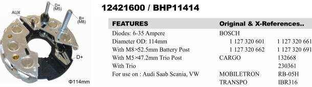 REC209GW   - BSH 55A 114MM 2BOLT + 1 PIN RECTIFIER