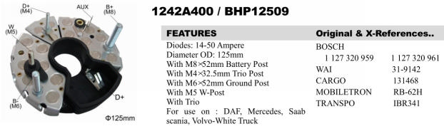 REC252GW   - BSH 125MM 4BOLT+1PIN RECTIFIER