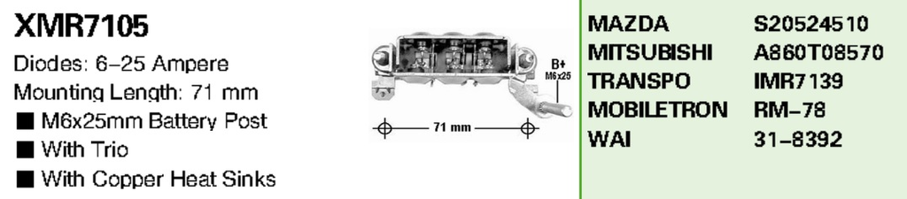 REC540LD   - MTS YALE 71MM RECTIFIER(M5X0.8X40