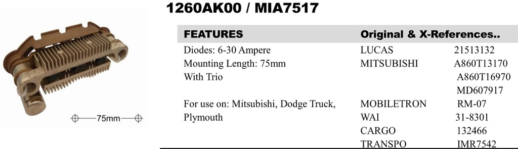 REC570LD   - MITS 75MM NO BOLT RECTIFIER PLATE