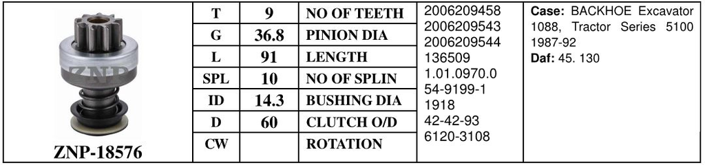 SD1051DP2   - BSH 9T (36.8) CW FULL SPLINES GEAR BENDIX