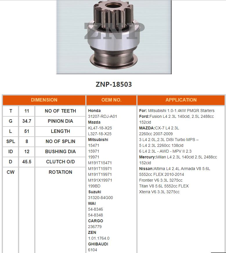 SD1550R1-MITS L200 11T SMALL GEAR BENDIX ASSEMBLY