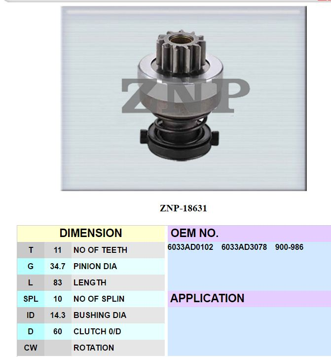 SD1733R- PERKIN 11T 3B 35MM STARTER GEAR BENDIX