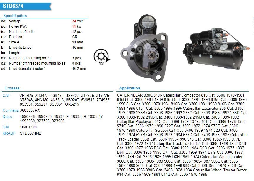 ST2191RC1-50MT 24V 12T STARTER MOTOR