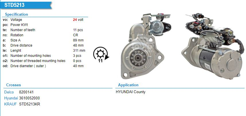 ST2556R-HYUNDAI 29MT 24V 11T 2B/TOP STARTER MOTOR