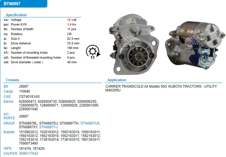 ST1445R-KUBOTA S/BODY ND OEM 12V 11T STARTER MOTOR