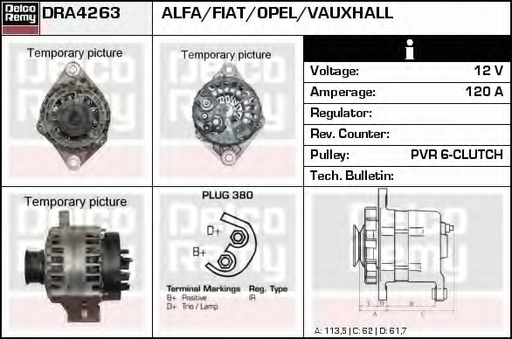 [AL1718T] AL1718T   - PERKIN N/M 12V 120A "I" CLUTCH PUL ALTER