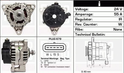 [AL2535R] AL2535R   - MN TJ N/M 24V 55A 5PIN ALTERNATOR