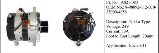 [AL2594PL] AL2594PL - IZU 6HK1/4JJ1 3FF OEM 24V 8PK ALTERNAT