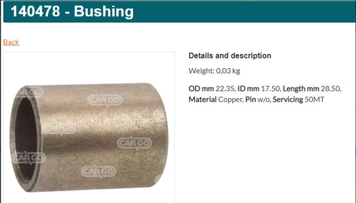 [BUS2191HC2] BUS2191HC2-50MT STARTER BUSH KIT(17X22X28)