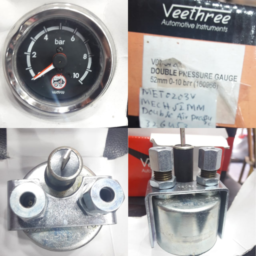 [METV0203V] METV0203V- DOUBLE AIR PRESSURE(M) GAUGE, 52MM,0-10BAR, M12X1.5