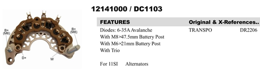 [REC1081ZT2] REC1081ZT2   - CMN 11SI RHB WITH TRIO RECTIFIER PLA