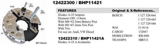 [REC203GW] REC203GW   - BSH 27A 114MM 2BOLT+2PIN RECTIFIER