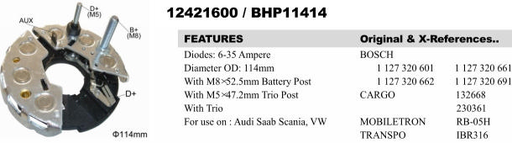 [REC209GW] REC209GW   - BSH 55A 114MM 2BOLT + 1 PIN RECTIFIER