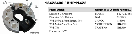 [REC2206GW] REC2206GW   - BSH 45-65A 2BOLT + 1PIN RECTIFIER