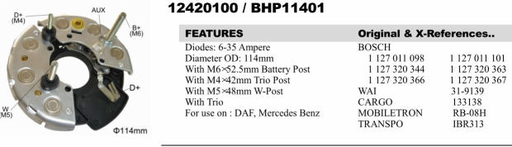 [REC2511GW] REC2511GW   - BSH 114MM 3BOLT + 1PIN RECTIFIER