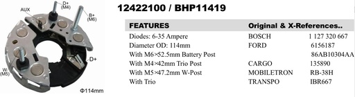 [REC2511ZT] REC2511ZT   - BSH 27A 114MM 3B+1PIN RECTIFIER PLATE