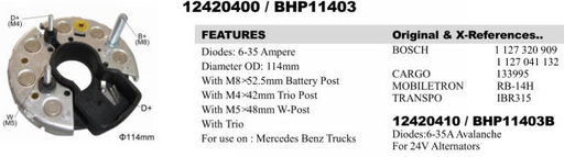 [REC2513GW] REC2513GW   - BSH 27A 3 BOLT M8 RECTIFIER PLATE