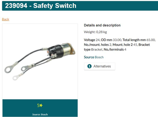 [SS2761B2] SS2761B2-BOSCH SCN 241S 24V STR EAR SMALL SAFETY SWITCH